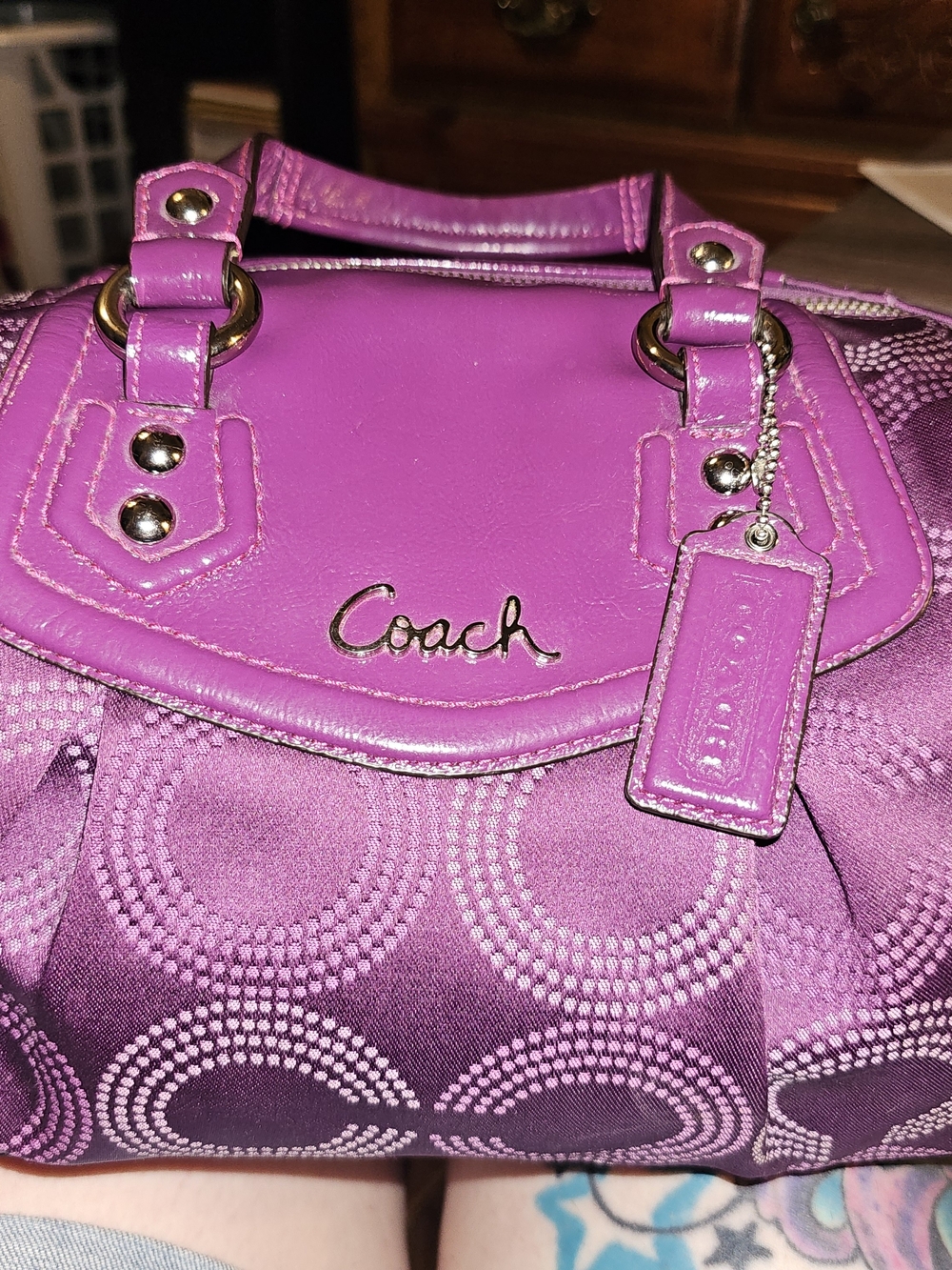 Coach Purple Signature Satchel with Top Handle